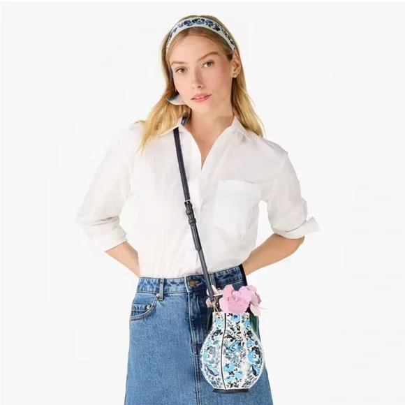 ♠️kate spade Perfect Plume Peacock Floral Printed 3D Vase Crossbody Bag, Blue - Picture 16 of 16